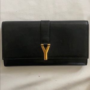 Saint Laurent Black Leather Ligne Y Macho Clutch
